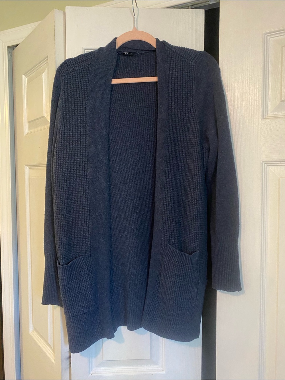 Denver Hayes Navy Open-Front Knit Cardigan with Pockets